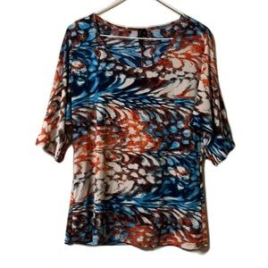 Susan Lawrence, Colorful, Scoop Neckline, Dolman Short Sleeve Top, Multi, Large